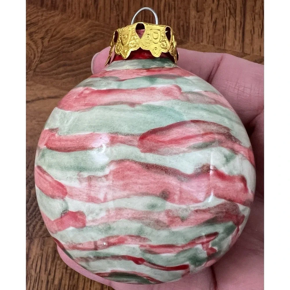 4 Artisan Hand Blown & Painted Large Glass Ornaments Lot Multi Colored
